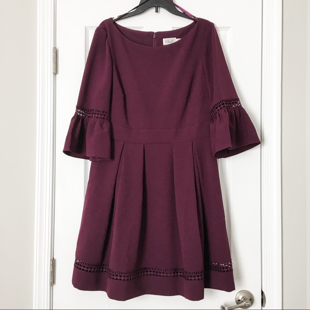 Eliza J Fit & Flare Bell Sleeve Crochet Dress